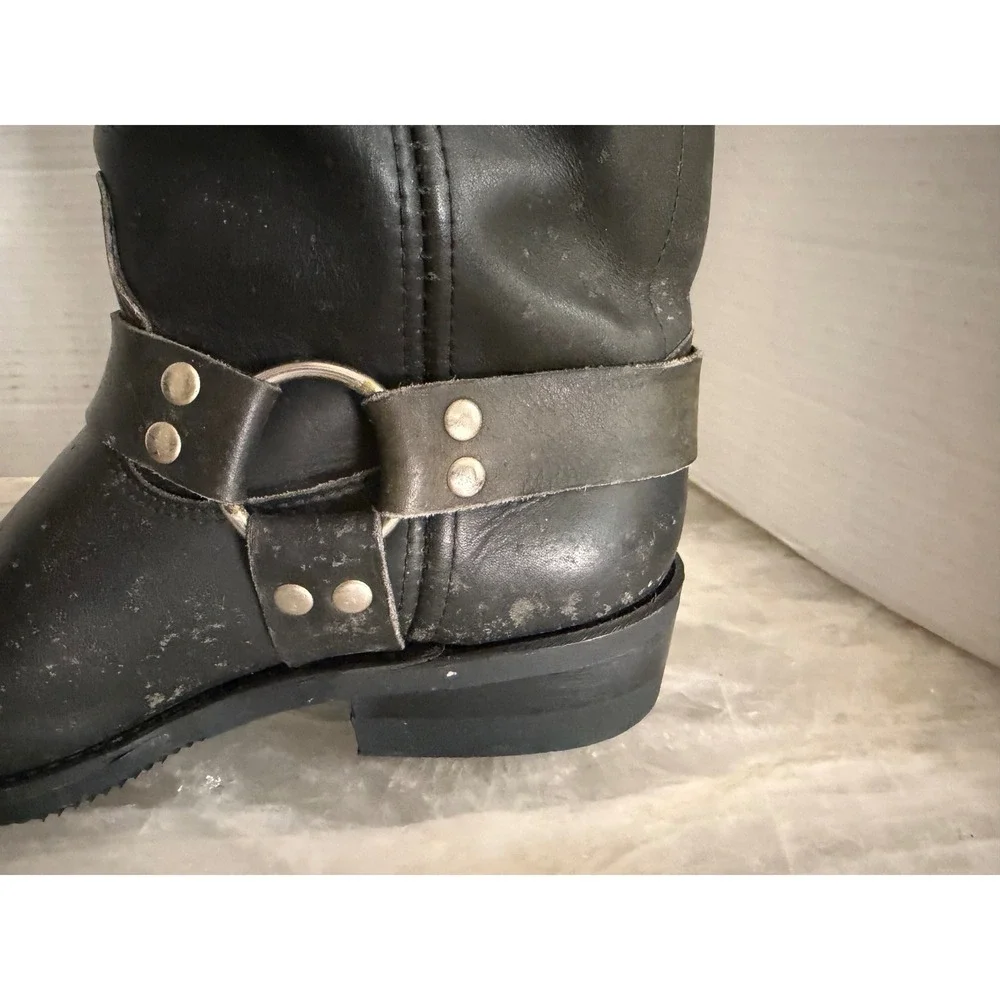 Double H Biker Boots Men Black Leather Square Toe Distressed Motorcycle 10.5